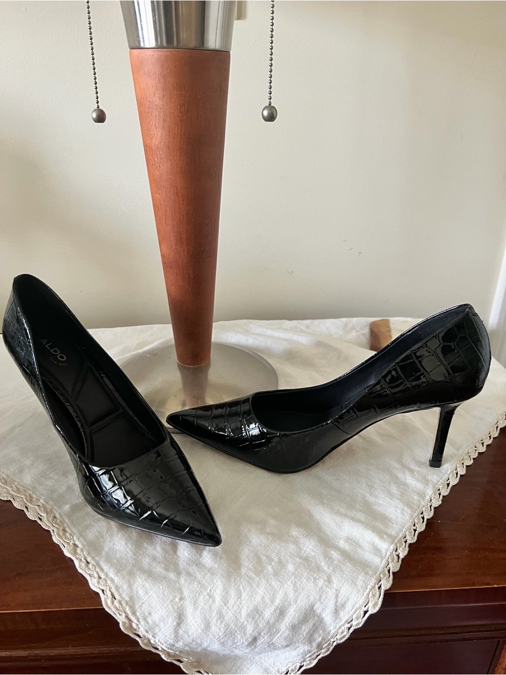 ALDO Black Croc-Embossed Pointed Toe Stiletto Pumps